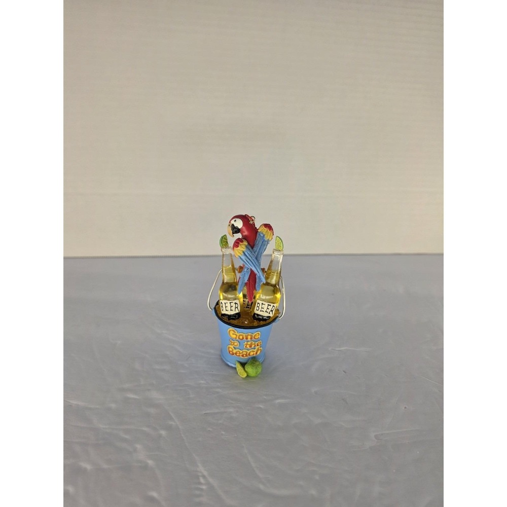 Parrot Gone to the Beach Beer Bucket Christmas Ornament Tropical Beach Holiday - Picture 2 of 7